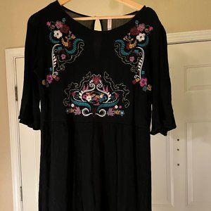 Cute black above knee length dress with colorful embroidery